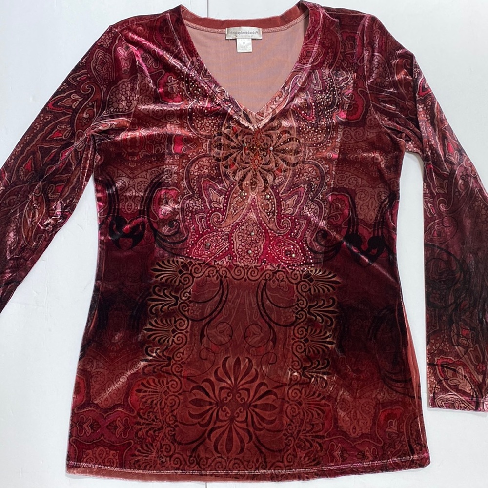 Christopher & Banks Velvet Velour Patterned Blouse